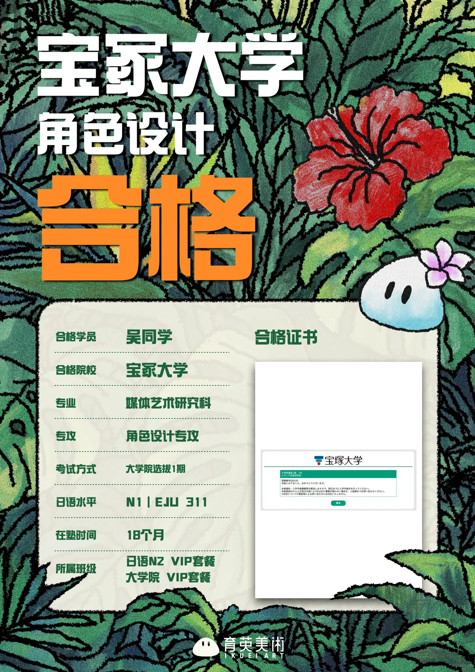 呉さん · 宝塚大学 · キャラクターデザイン · 合格