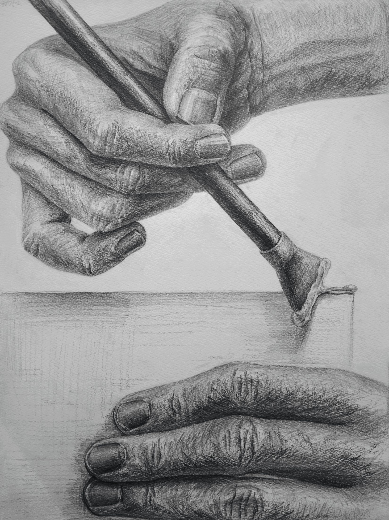 手と道具を描いた参考デッサン